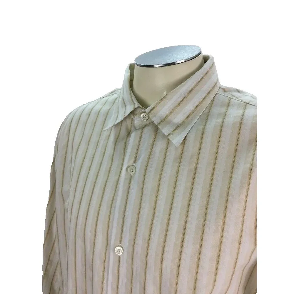 Banana Republic‎ Button Front Shirt XL Tan White Stripe Cotton Mens